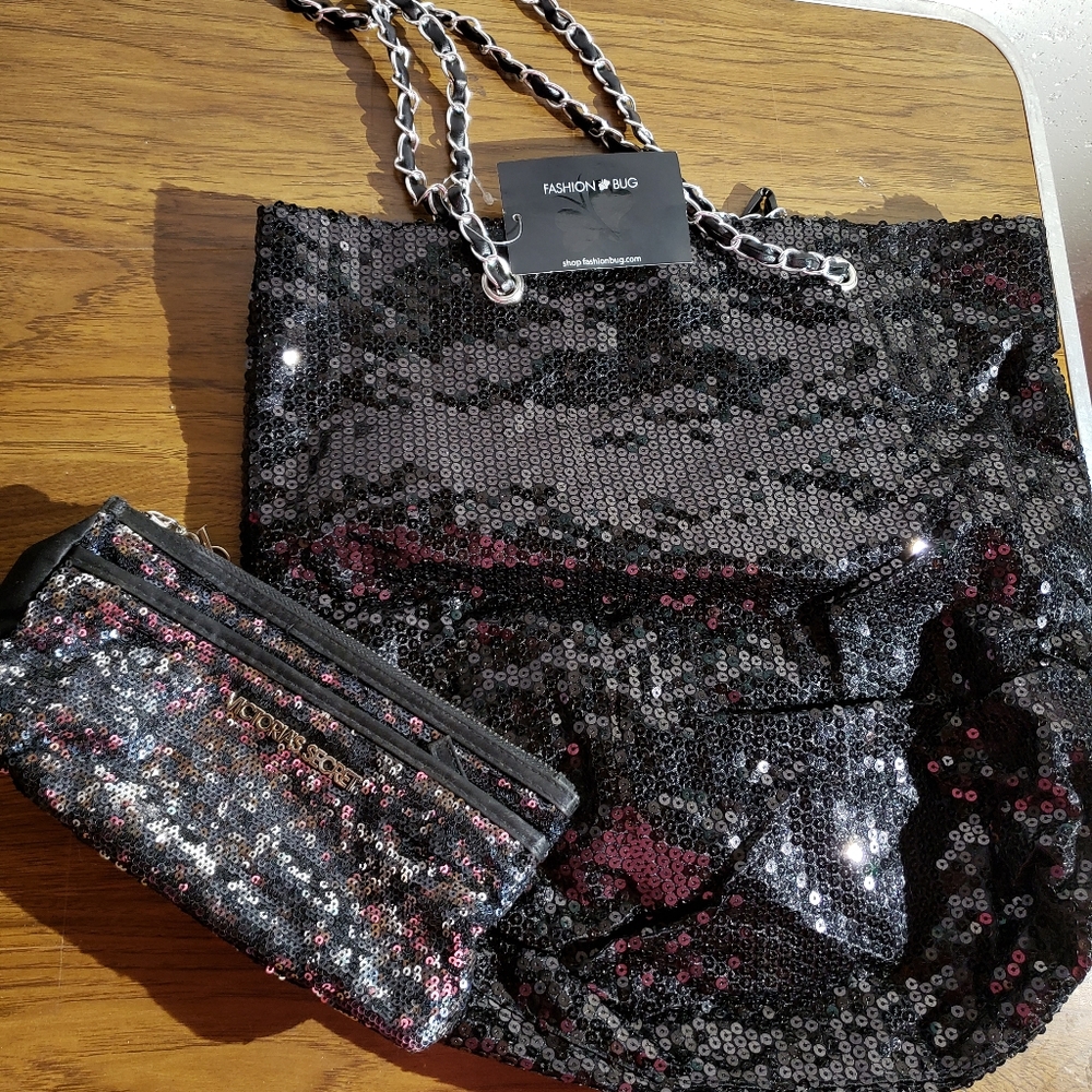 Sequin Sparkle Tote Bag & Makeup Bag